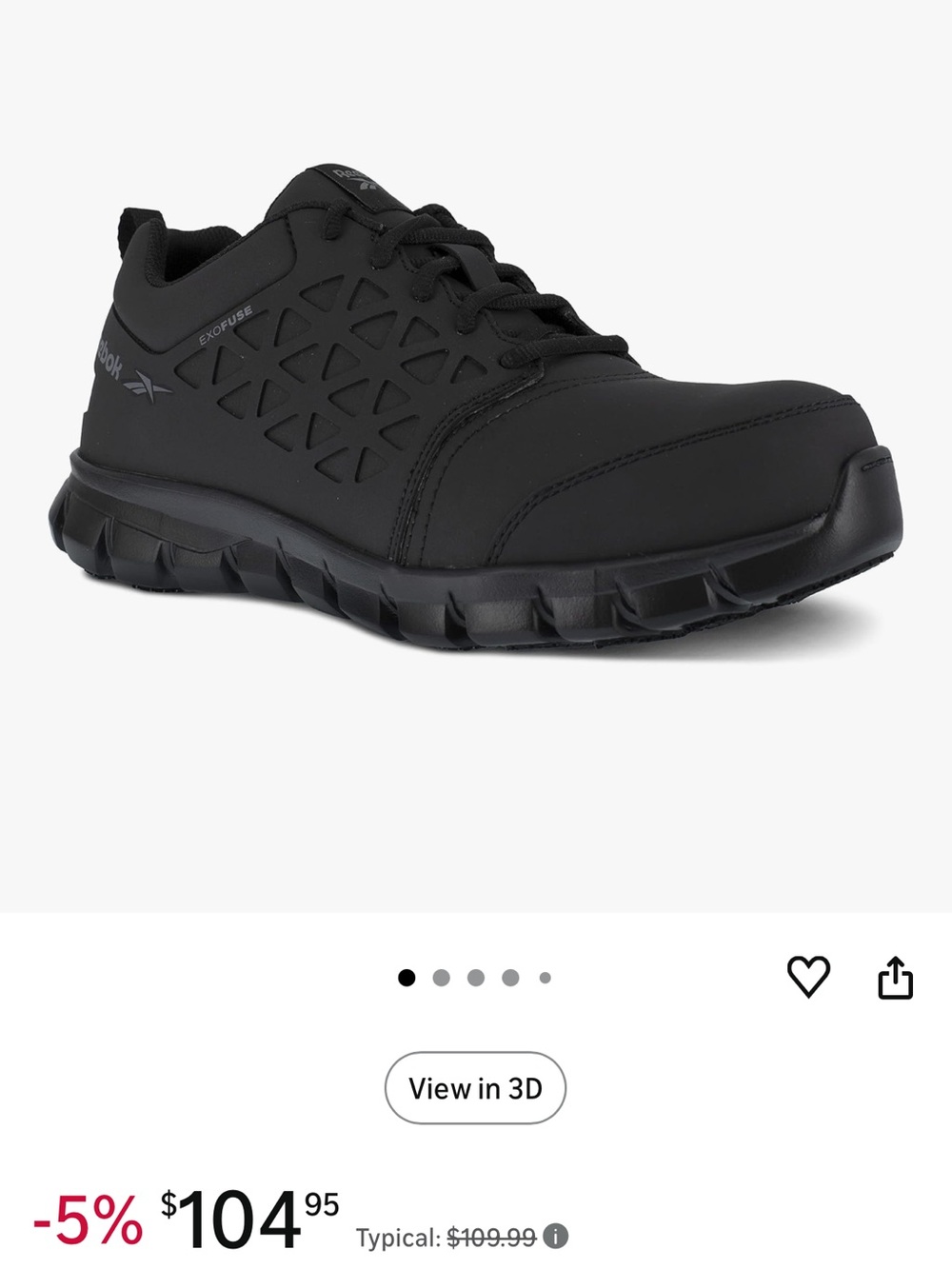 Reebok Men's Black Low-Top Athletic Sneaker work shoe, slip resistant.